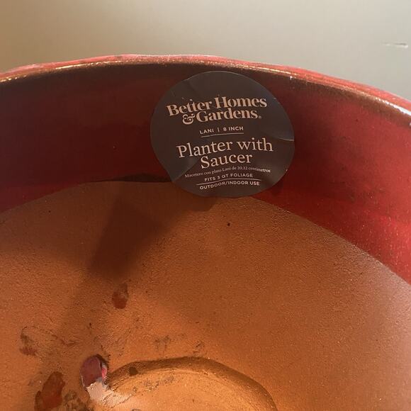 8" Better Homes And Gardens Pottery Brown Glazed Ceramic Planter With Water Tray - Picture 5 of 7